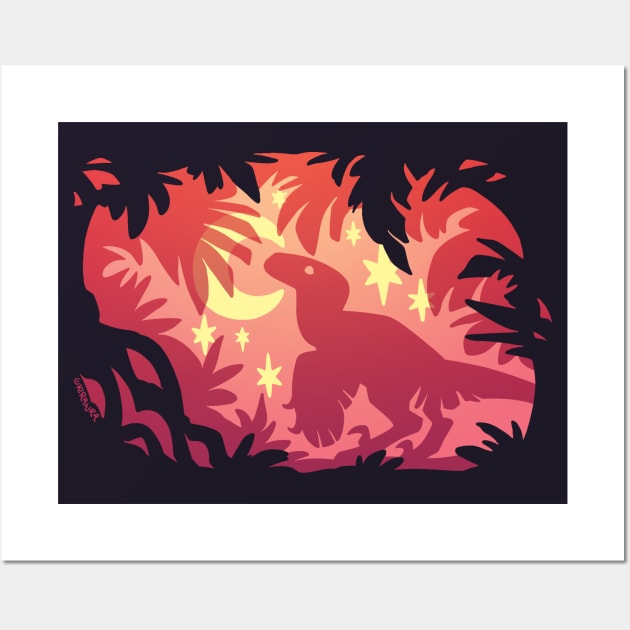 Stargazing Dino (Red Variant) Wall Art by KiRAWRa